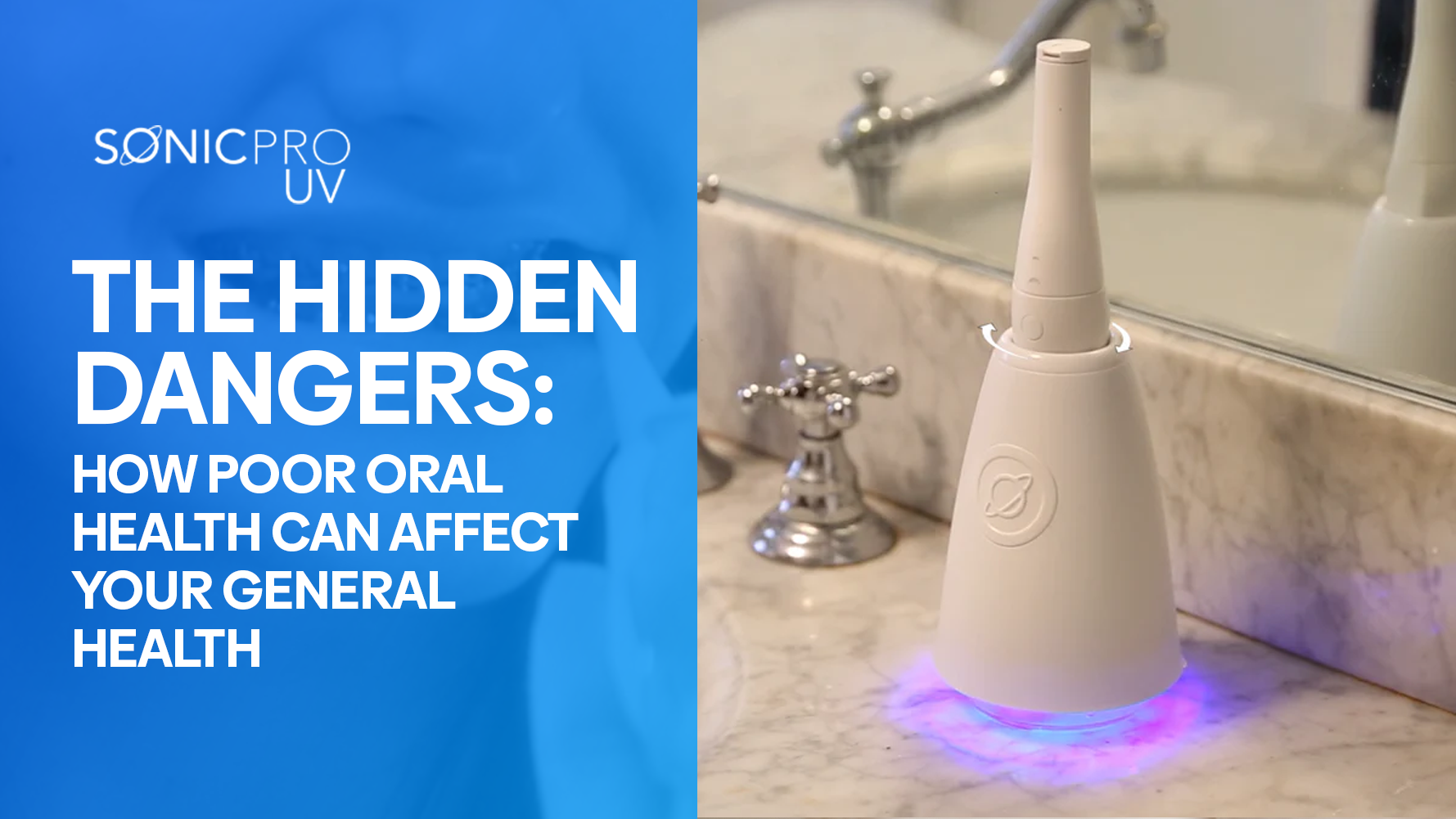 Modern UV toothbrush cleaner with blue disinfection light.